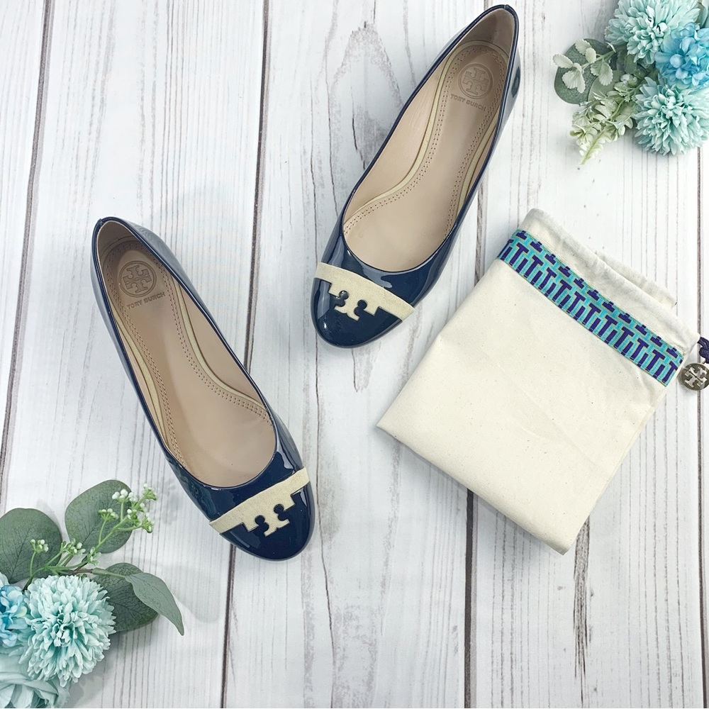 Tory Burch Patent Leather Gabrielle Navy Flats